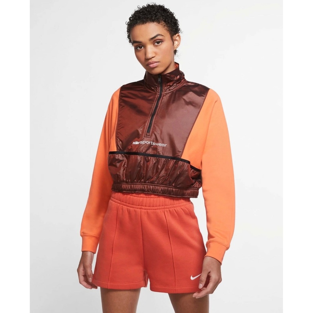 Nike Women Running Sportswear 1/4 Zip Crop Top  Camellia Firewood‎ Orange |SZ XL - Picture 6 of 6